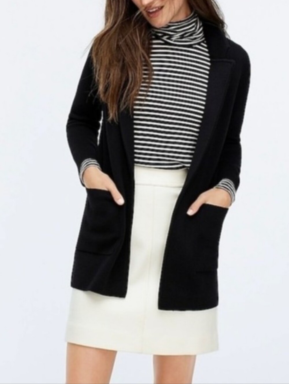 J. Crew Black Open-Front Knit Blazer with Patch Pockets Merino Wool S